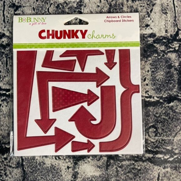 Bo Bunny CHIPBOARD stickers chunky charms Red Black Clear Arrows & Circles - Picture 10 of 12